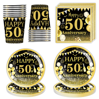 50th Birthday Party Decorations for Men Women Happy 50th Birthday Paper Plates Napkins Cups Black Gold Anniversary Party Supplie