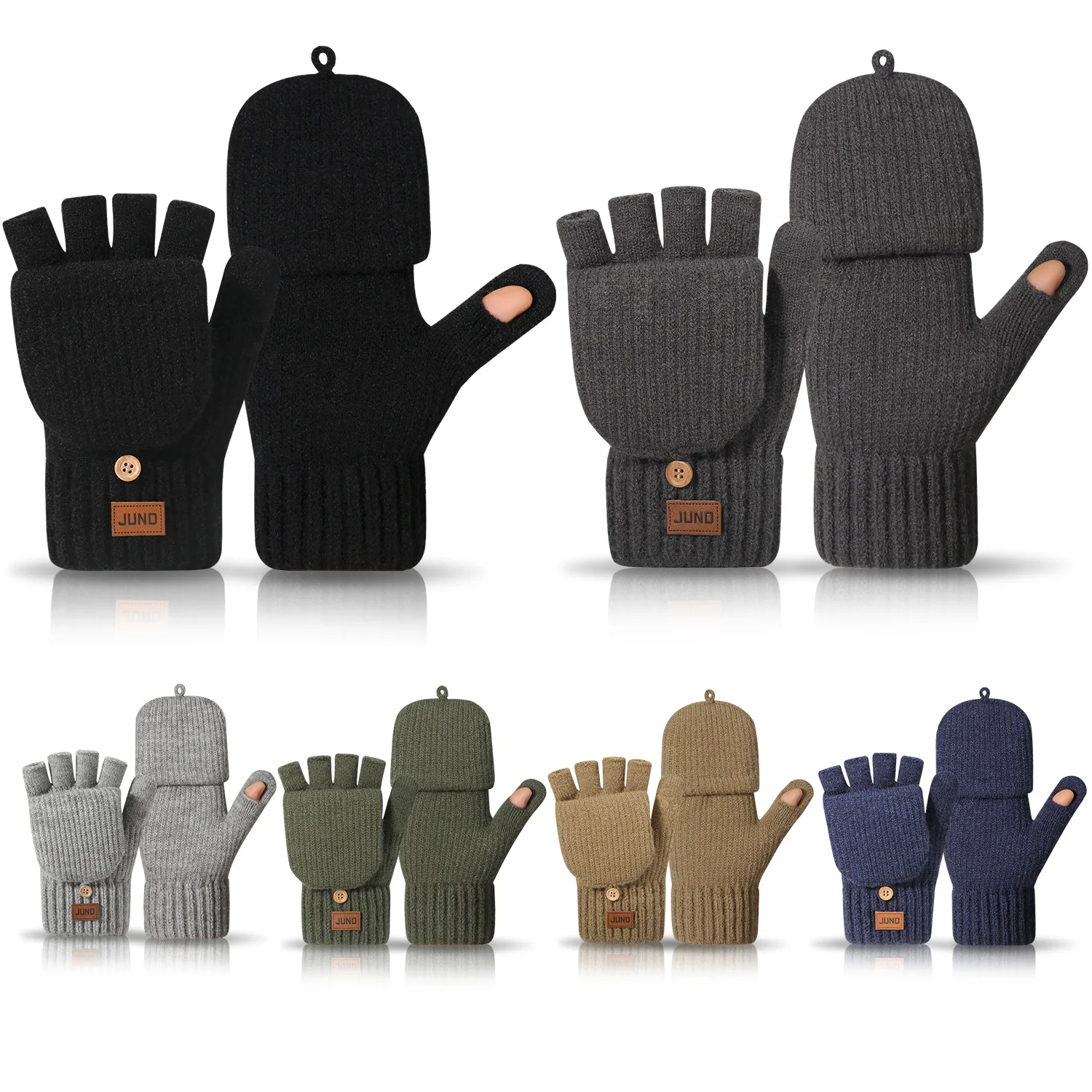 Thickened Knitted Half Finger Gloves Winter Thermal Fleece Lined for Typing Driving Outdoor Unisex Warm Touchscreen