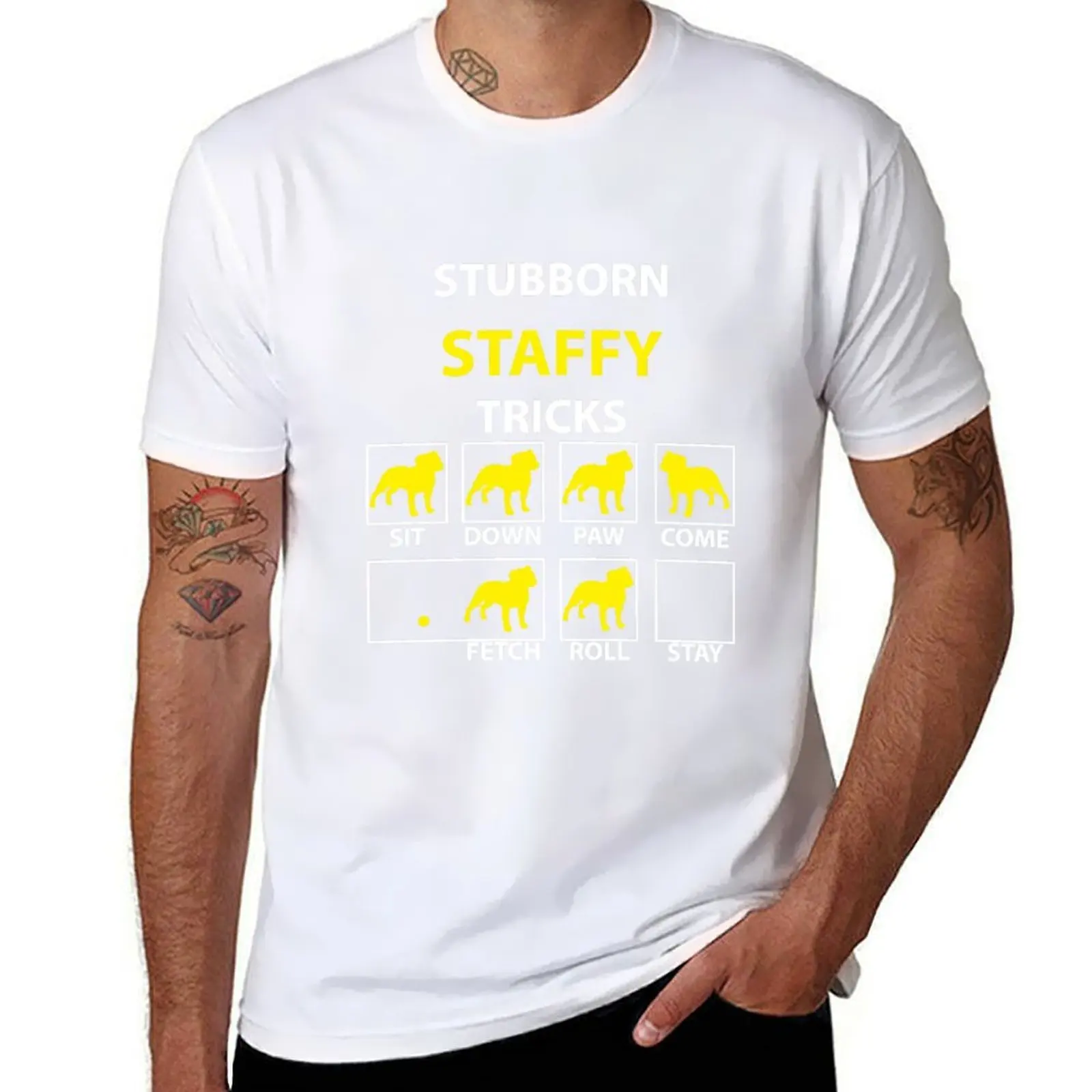 

Stubborn Staffy Tricks T-Shirt graphic t shirts for man t shirt men 100% cotton luxury brand T-Shirt