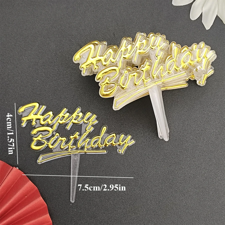 25 Stück Plastik alles Gute zum Geburtstag gebacken Englisch alles Gute zum Geburtstag Gold Party Kinder ersten Jahr Kuchen Dressing – Detail 10