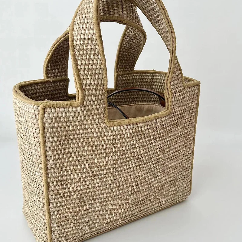Luxury goods [A-A] canvas shoulder bag women 2024 counter raffia woven messenger bag solid color ladies tote bag