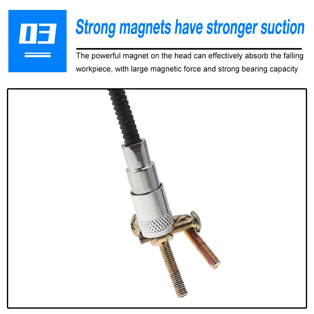 Magnetic Pick up Tool with Bright LED Light Flexible Spring Magnet Grab Grabber Fingers Prongs for Garbage Pick Up Arm Extension