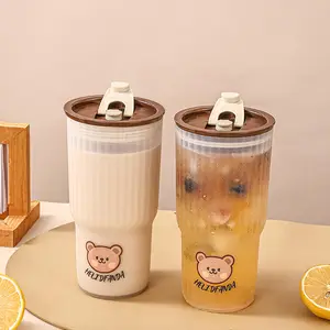Giá trị cốc cốc trong suốt bằng nhựa di động dễ thương gấu sữa sữa chịu nhiệt chống lại ly nước cho du lịch ngoài trời 10 Cup sữa bán hàng chính - 5