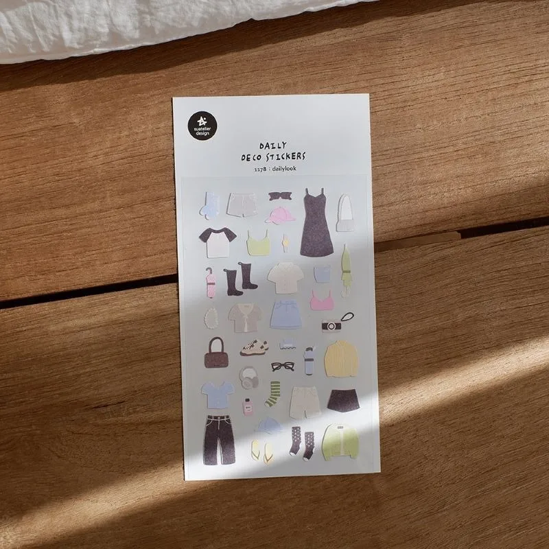 Suatelier Dailylook Sticker No.1178 Junk Journaling Decoration Supplies Scrapbooking Cute Clothes Stickers For Hobby DIY Use
