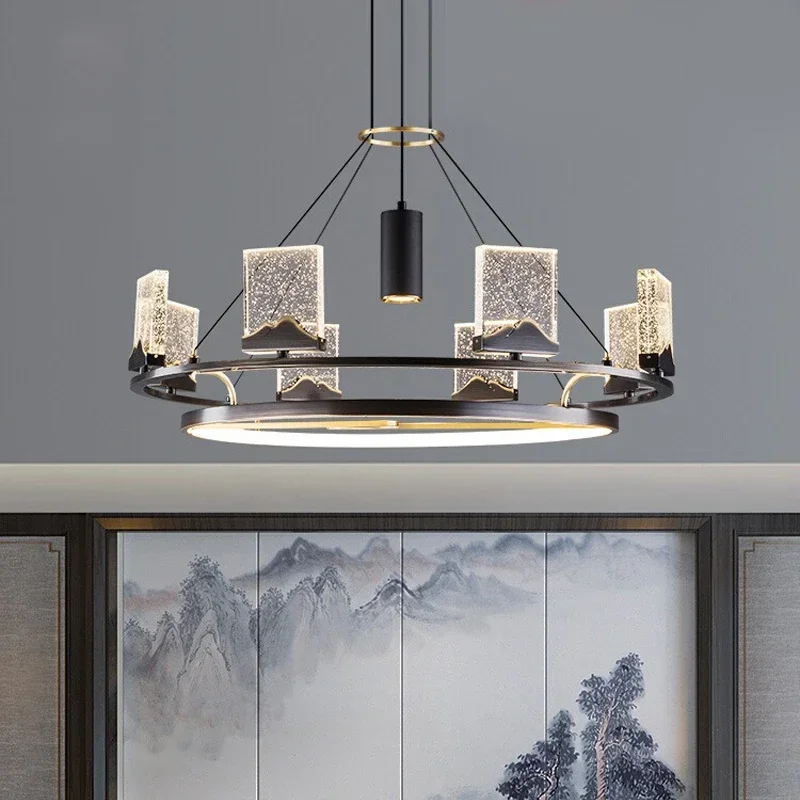 Lustre LED de cristal de cobre para sala de estar, lâmpadas criativas para chá e jantar