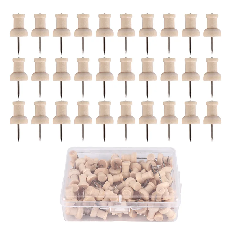 80Pcs H-Shape Wood Decorative Push Pins, Wood Head And Steel Needle Point Thumb Tacks For Photos, Maps And Cork Boards