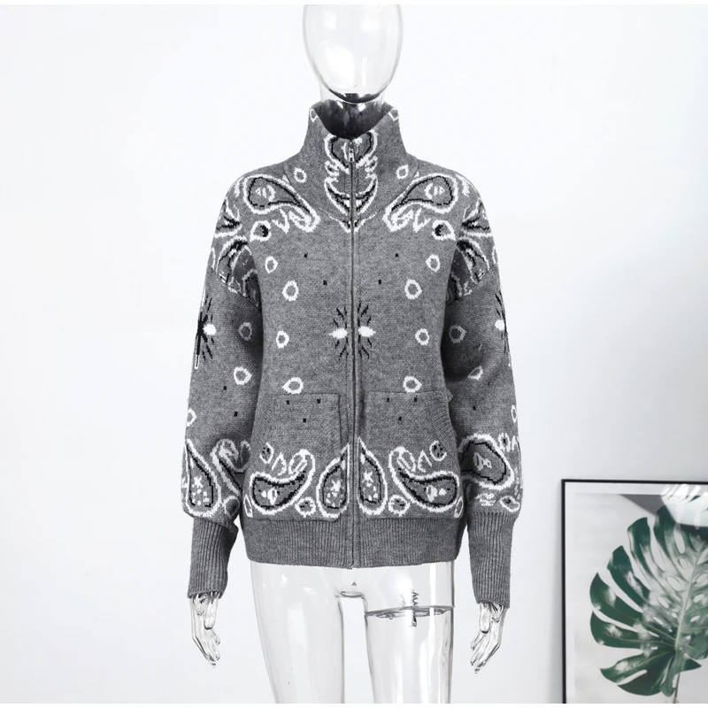 Knitted Jacquard Female Cardigan Sweater Zipper Loose Lapel Pocket Fashion Lady Sweaters 2026 Spring Street Long Sleeve Coat Top 11 S258c805be83749cfbbdf680b9621a11b9