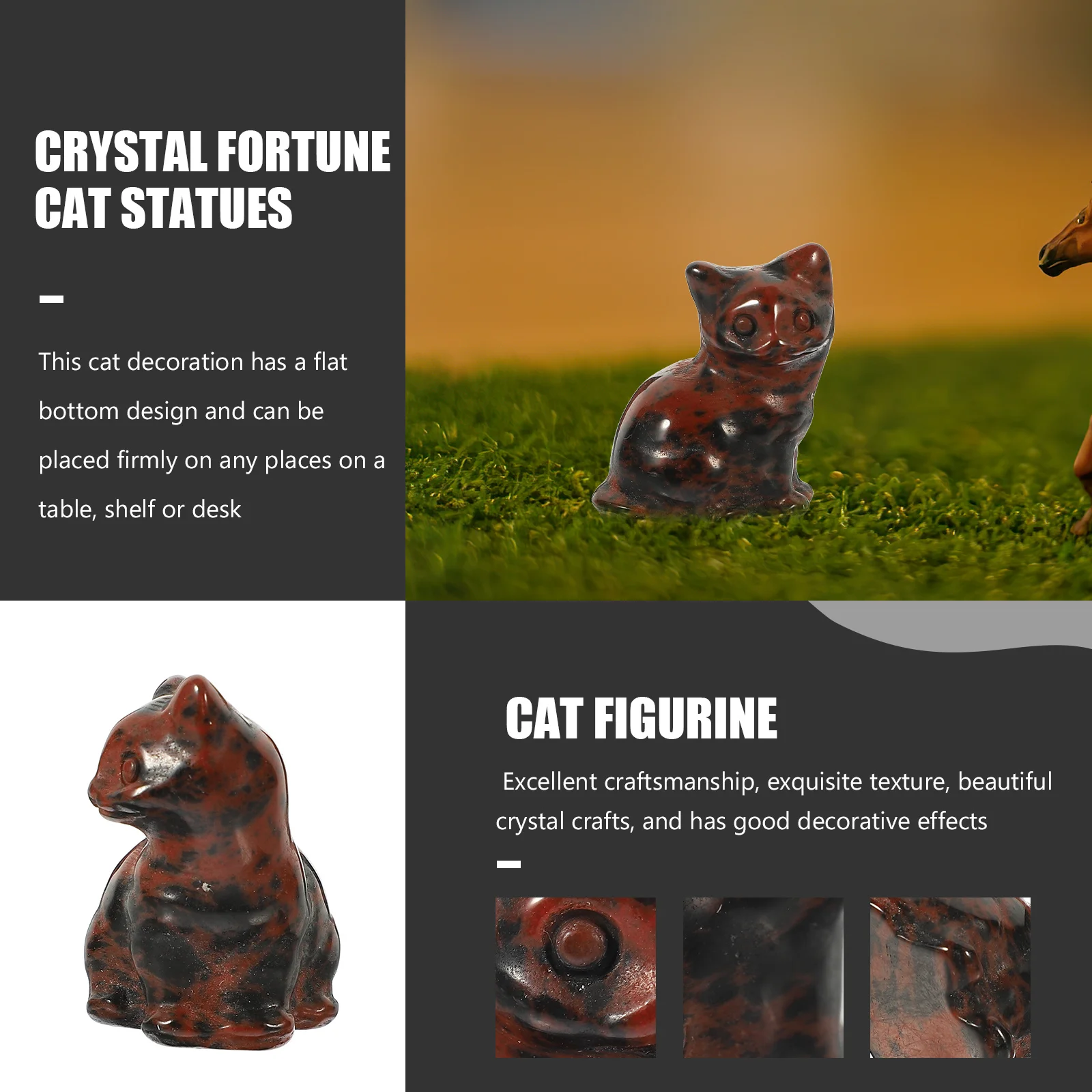 

Mini Crystal Carving Cat Sculpture Flat Bottom Design Aquarium Bonsai Cake Topper Gift for Family Friends Colleagues