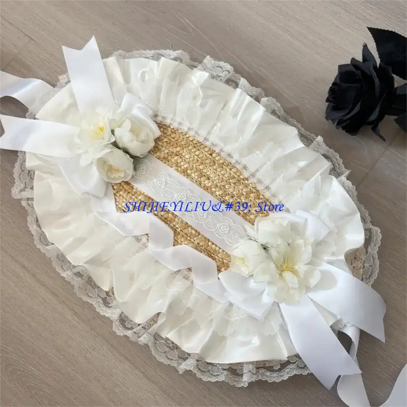 E21F Flower French Flat Cap Breathable Straw Braided Design Women Girls