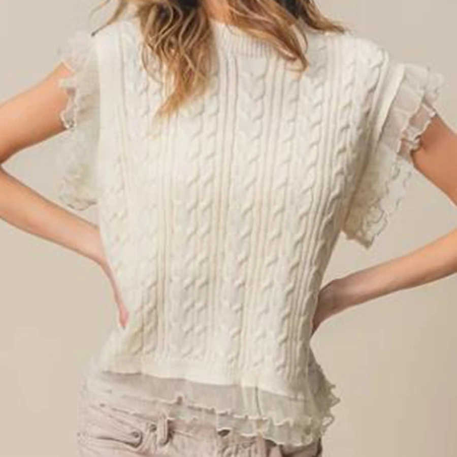 2025 женский осенне-зимний вязаный свитер, жилет, повседневный стильный однотонный вязаный топ без рукавов с рюшами и круглым вырезом