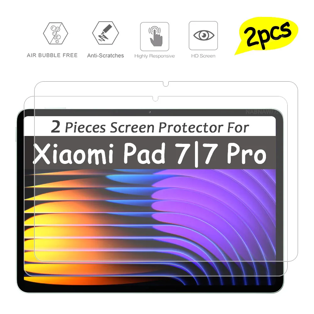 2 Pieces Hard Scratch Proof Film HD Tempered Glass Screen Protector For Xiaomi Pad 7 Clear Protective Cover For Xiaomi Pad 7 Pro