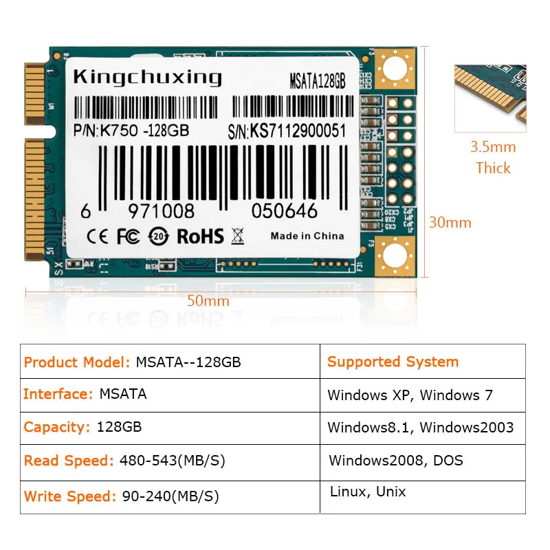 Kingchuxing Msata SSD 2 TB 256 GB SSD Msata 512 GB 1 TB Festplatten Interne SSD-Festplatte SSD39325