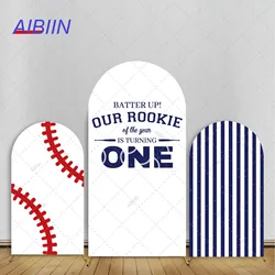 Baseball Arch Backdrop Cover Our Rookie is 1 Year Birthday Party Decor Blue Stripe Sports Boy Girl Cake Photography Background