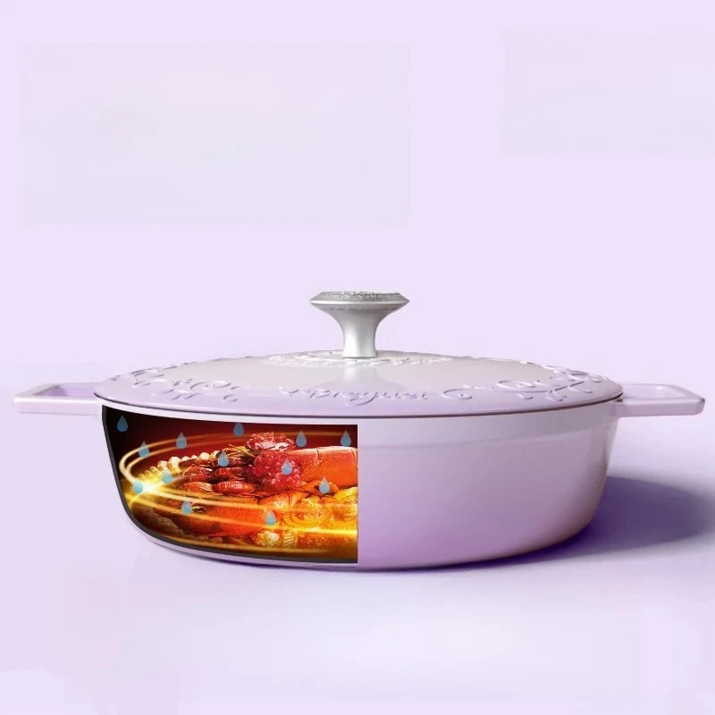 

Enamel Seafood Pot Flat Bottom Cast Iron Pot 3.4L Wedding House Gift Multifunctional Soup Stew Pot