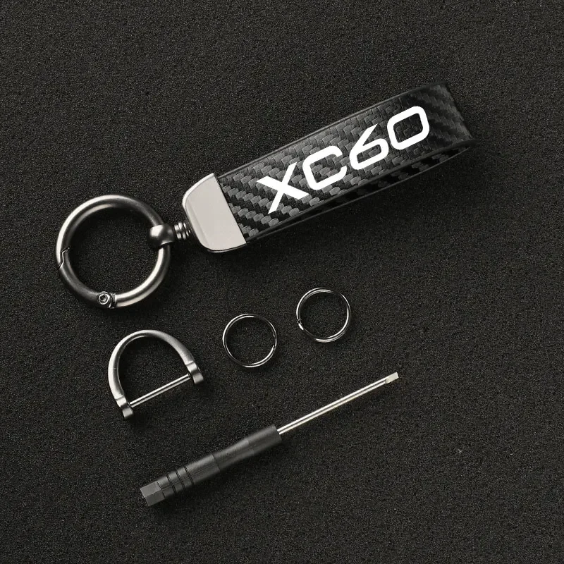 

High-Grade Car KeyChain Carbon Fiber Leather Car Key Rings Holder For Volvo XC60 with logo car Accessories