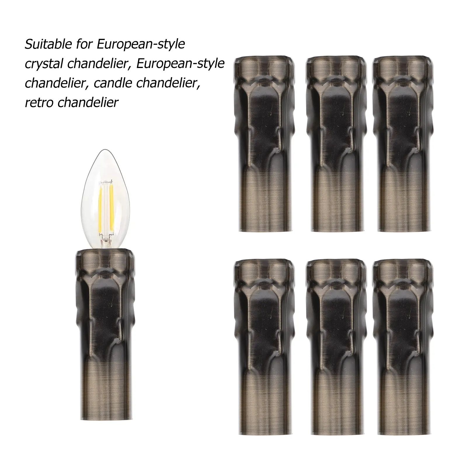 

6pcs European Crystal Chandelier Cover E14 Socket Lamp Holder Tube Iron Base Sleeve Teardrop Design For Lighting Fixture