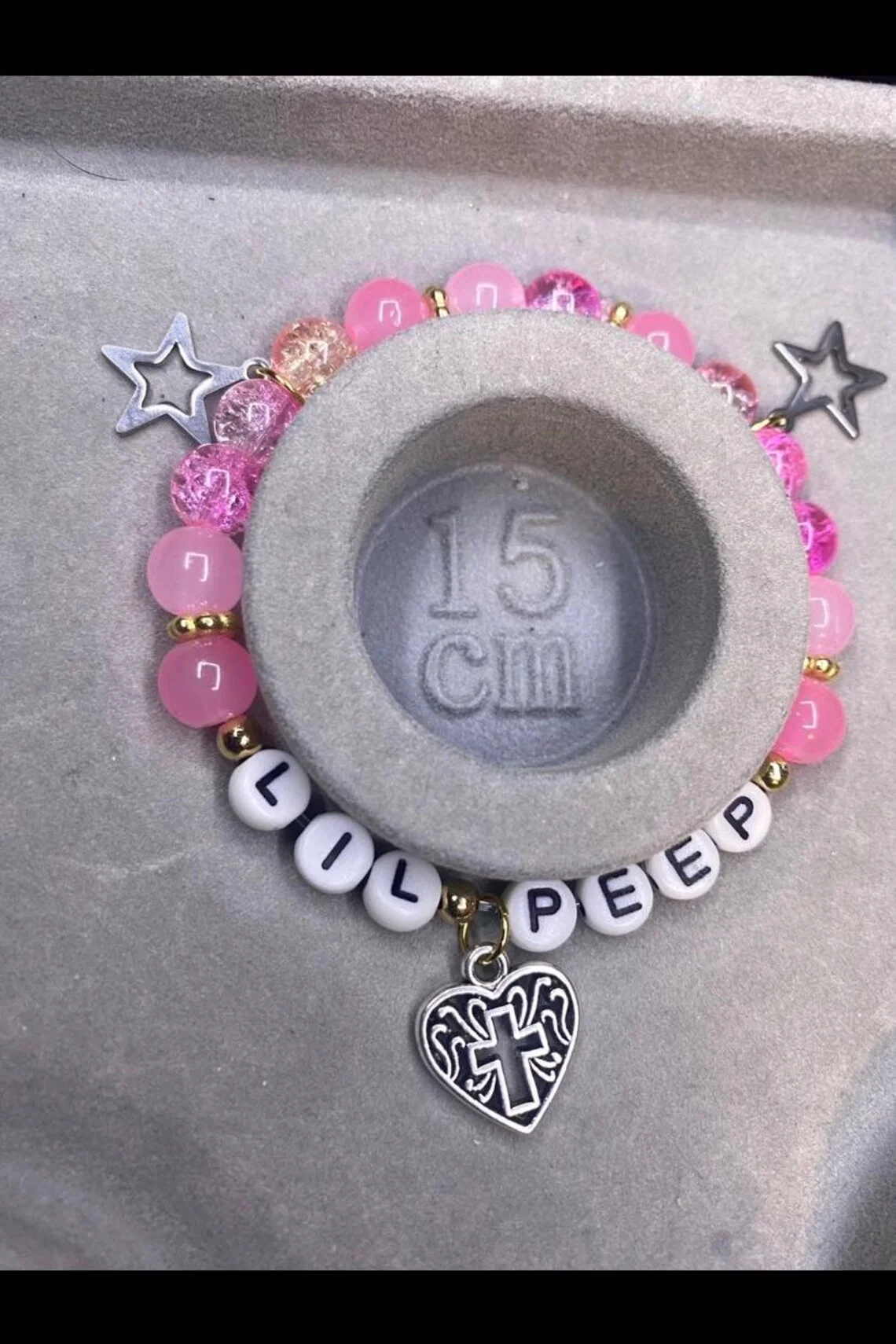 y2k 참 별과 빈티지 십자가가 있는 수제 lil peep 영감 팔찌