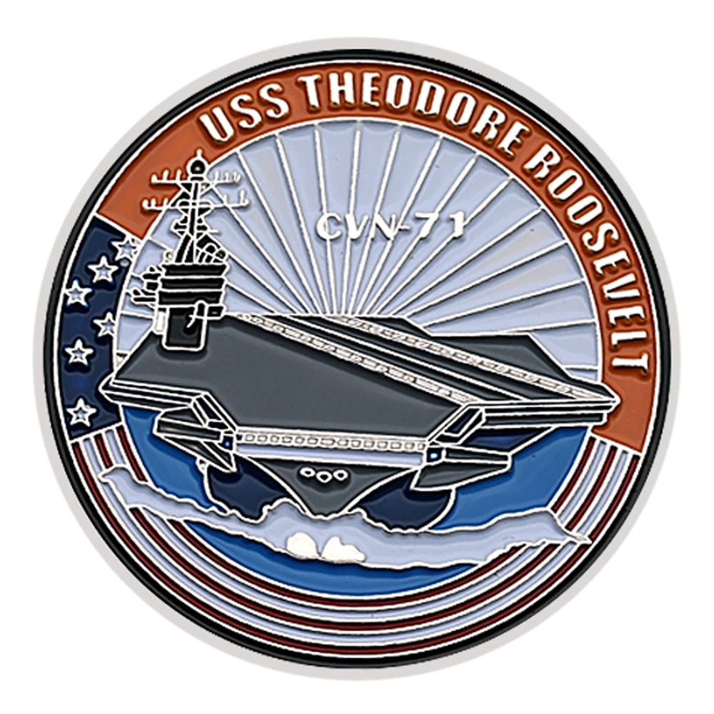 USS Theodore Roosevelt CVN-71 Aircraft Carrier Commemorative Coin Silver Plated Metal Embossed Challenge Coin Collection Gift