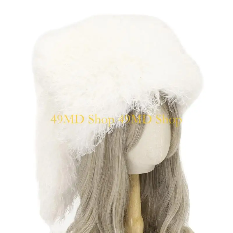 49MD Unisex Winter Fleece Lined Hat Foldable Design Soft Furry Polyester Texture Warmth