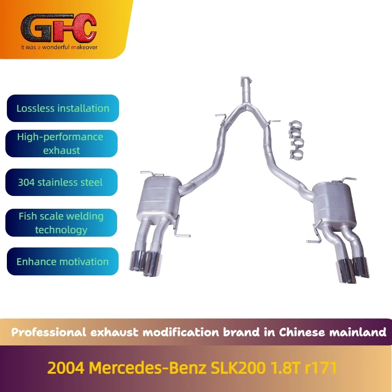 

Высокопроизводительная выхлопная система GFC Catback для Mercedes-Benz SLK200 1.8T R171 2004 года с регулируемыми клапанами, глушителями и насадками.