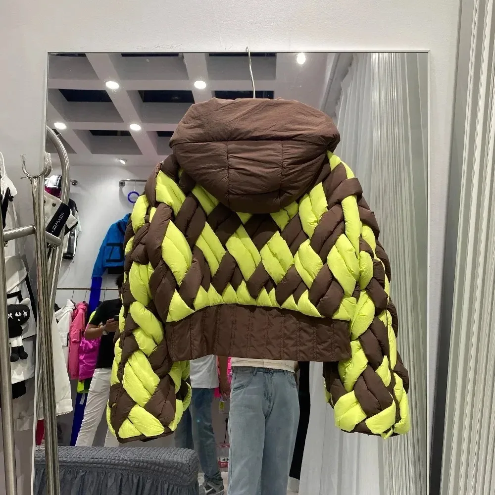 سترة خفيفة للأسفل موضة دافئة طويلة الأكمام سميكة كبيرة الحجم المرقعة سترات المد جديد الخريف الشتاء المرأة الأبيض بطة أسفل معطف