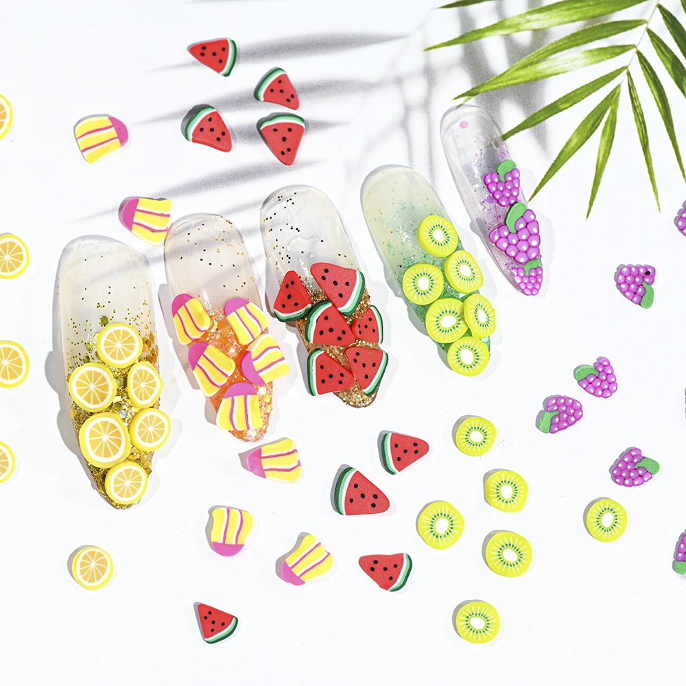 1000pcs/Pack Imitated Fruit Chip Heart Nail Accessories Fruit Slices Clay Resin Filler Soft Pottery Craft Manicure Part Supplies