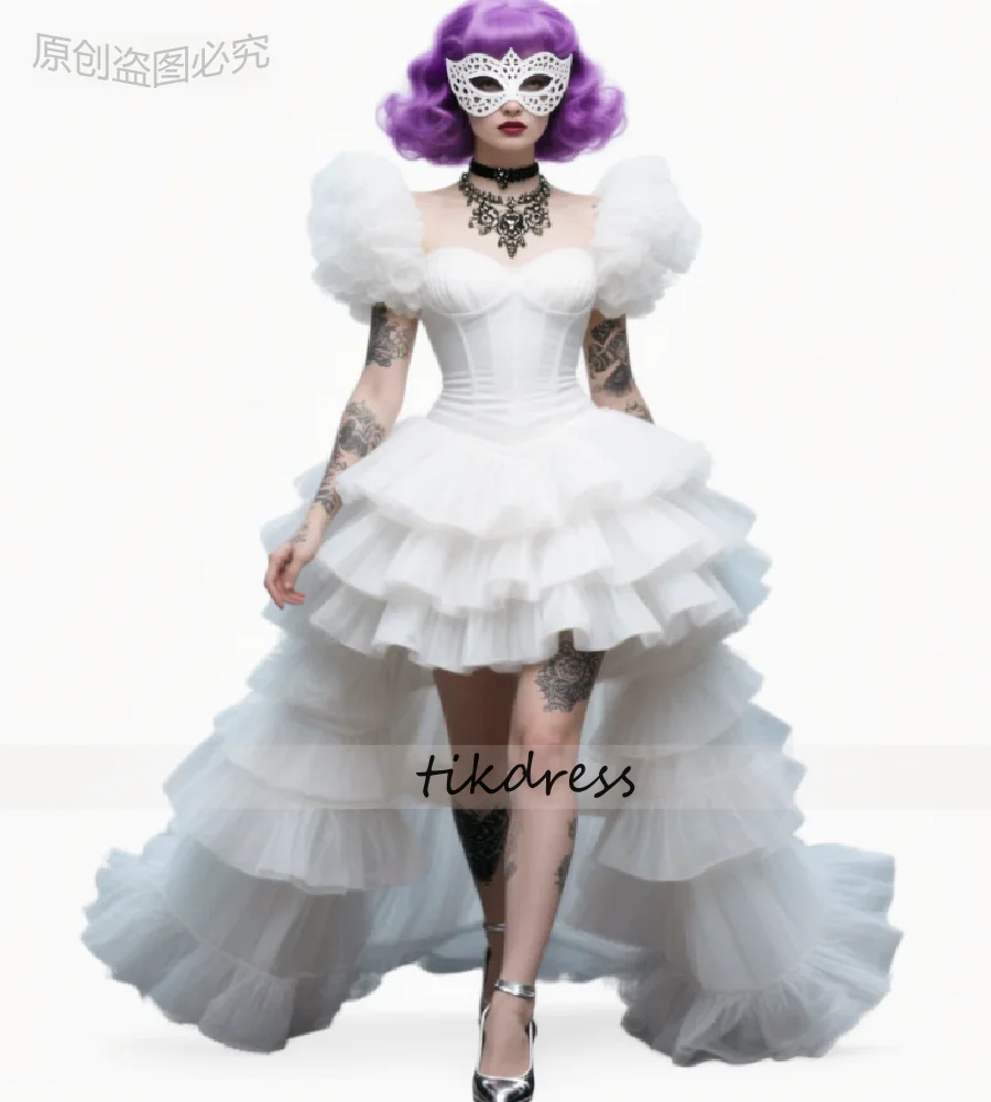 

Stunning Hi Low Bohemian Wedding Dress 2026 Ruffles Sleeve Tiered Glamorous Beach Boho Bridal Gowns Destination Short Bride Gown