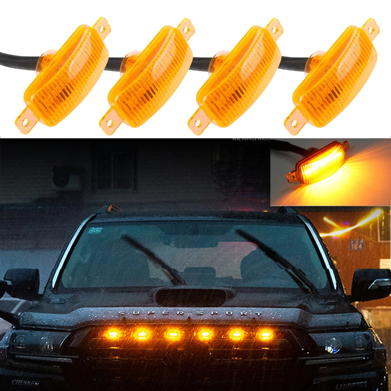 

Universal Car Front Grille LED Light Smoked Amber White 4LED Grill Light Eagle Eye Lamp for Off Road Trunk SUV Ford F150 Toyota