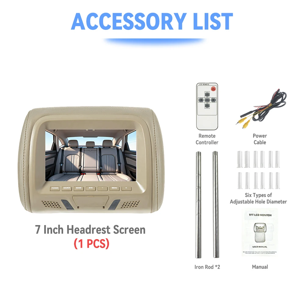 KTYDKP Universal Car Headrest Monitor Rear Seat no Touch Screen Pillow 7 inch TFT LCD Display Remote Control AV Input