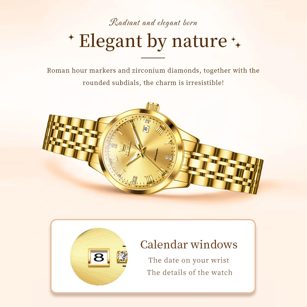 OLEVS 7062 Couple Watch Brand Luxury New Automatic Mechanical Watch Gold Waterproof Date Diamond Couple Watch for Men Women
