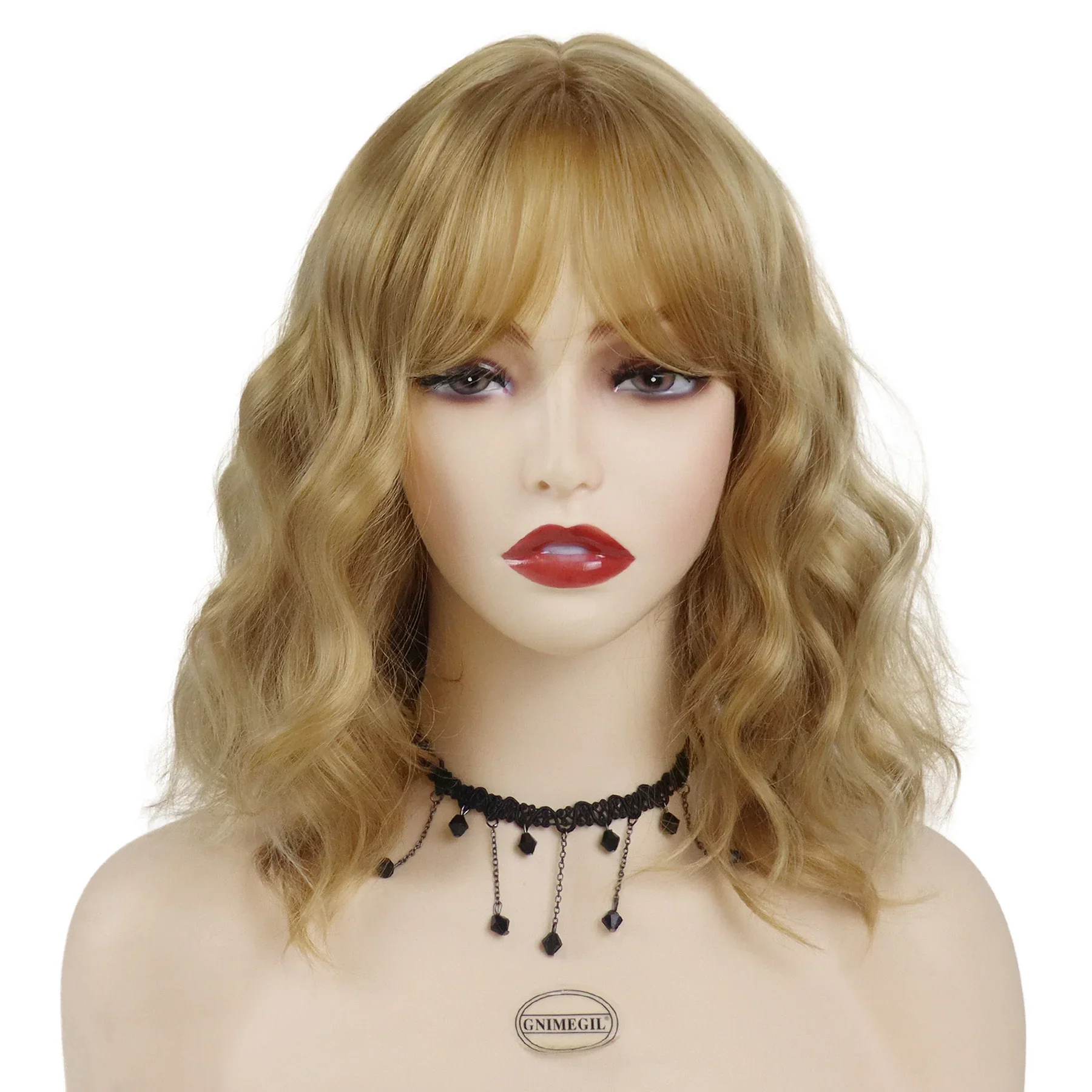 Blonde Wigs Synthetic Hair Short Wavy Curly Wig with Bangs for Women Ladies Daily Use Costume Party Cosplay Heat Resistant Fiber