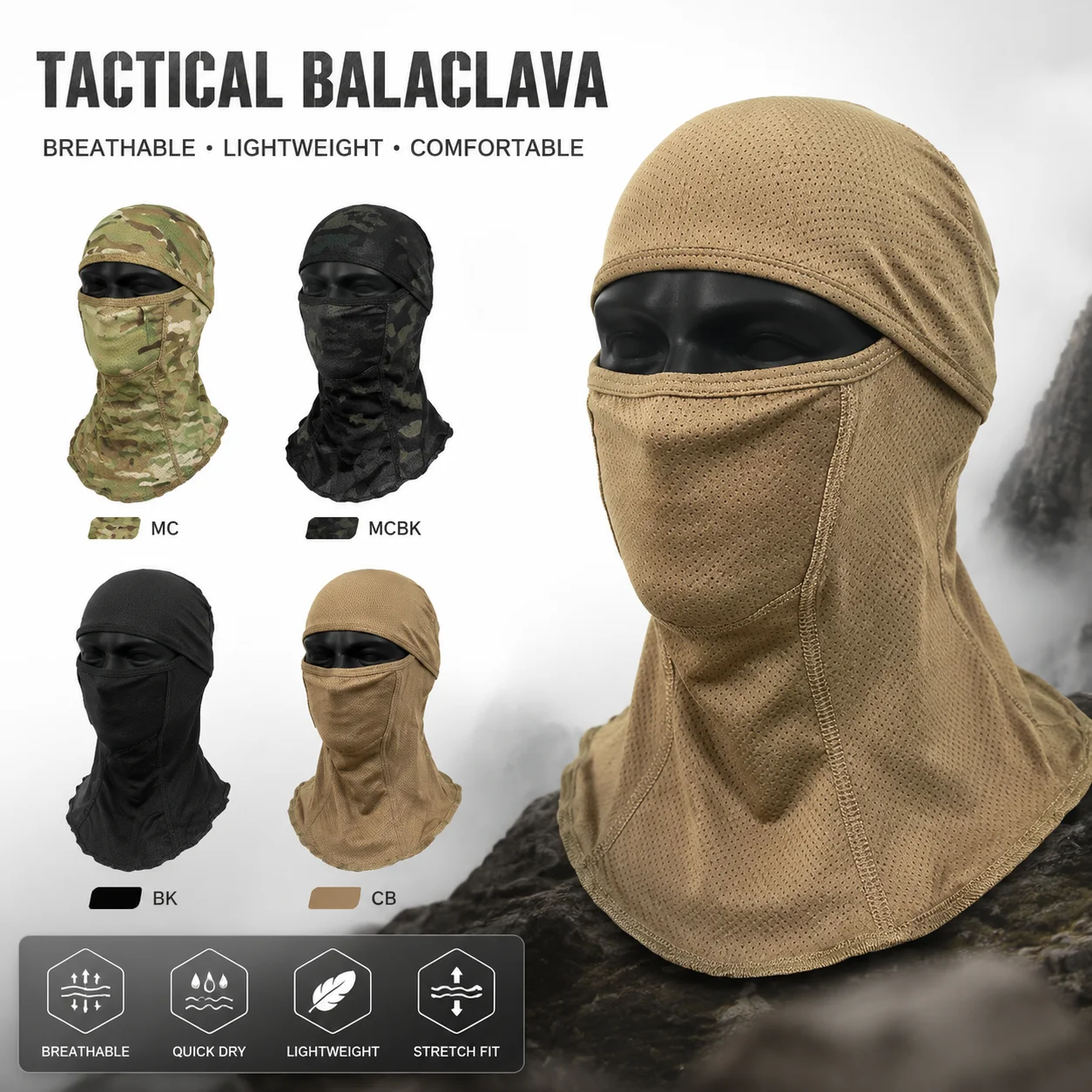 Tactical Balaclava Full Face Mask Men Breathable Mesh Hood for Cycling Hiking Airsoft Army Helmet Liner Quick Dry