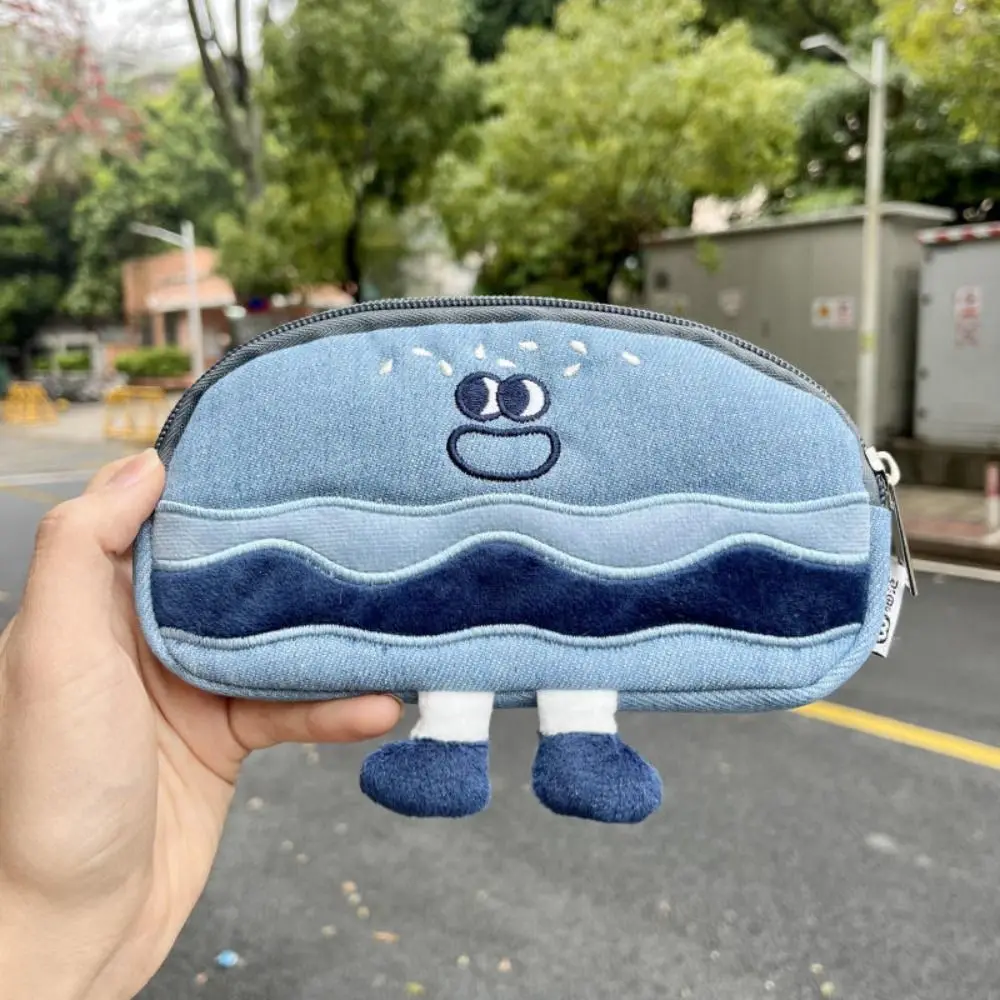 Large Storage Cowboy Pencil Case Denim Blue Hamburger Blue Canvas Pencil Bag INS Style Cute Canvas Mini Bag Girls Gifts