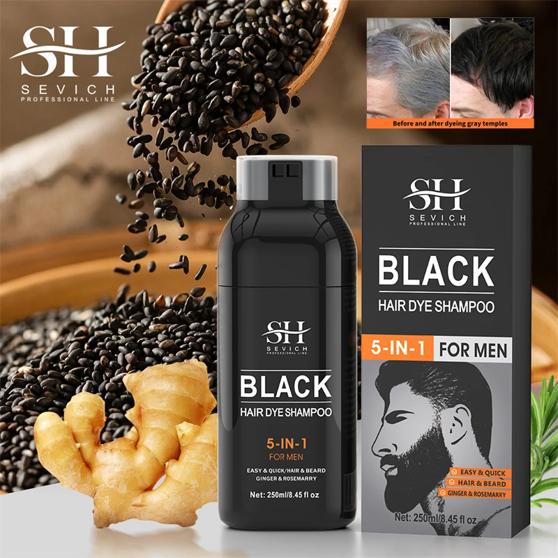 Sevich Darkening Shampoo Gray To Black For Men Black Hair Dye Shampoo Natural Removal White Hair Moustache Coloring Repair Gray