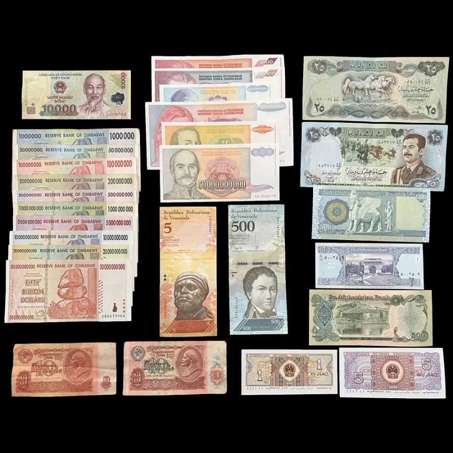 

28 World Banknotes History Theme Inflation Money Currency Bills Collectibles Novelties