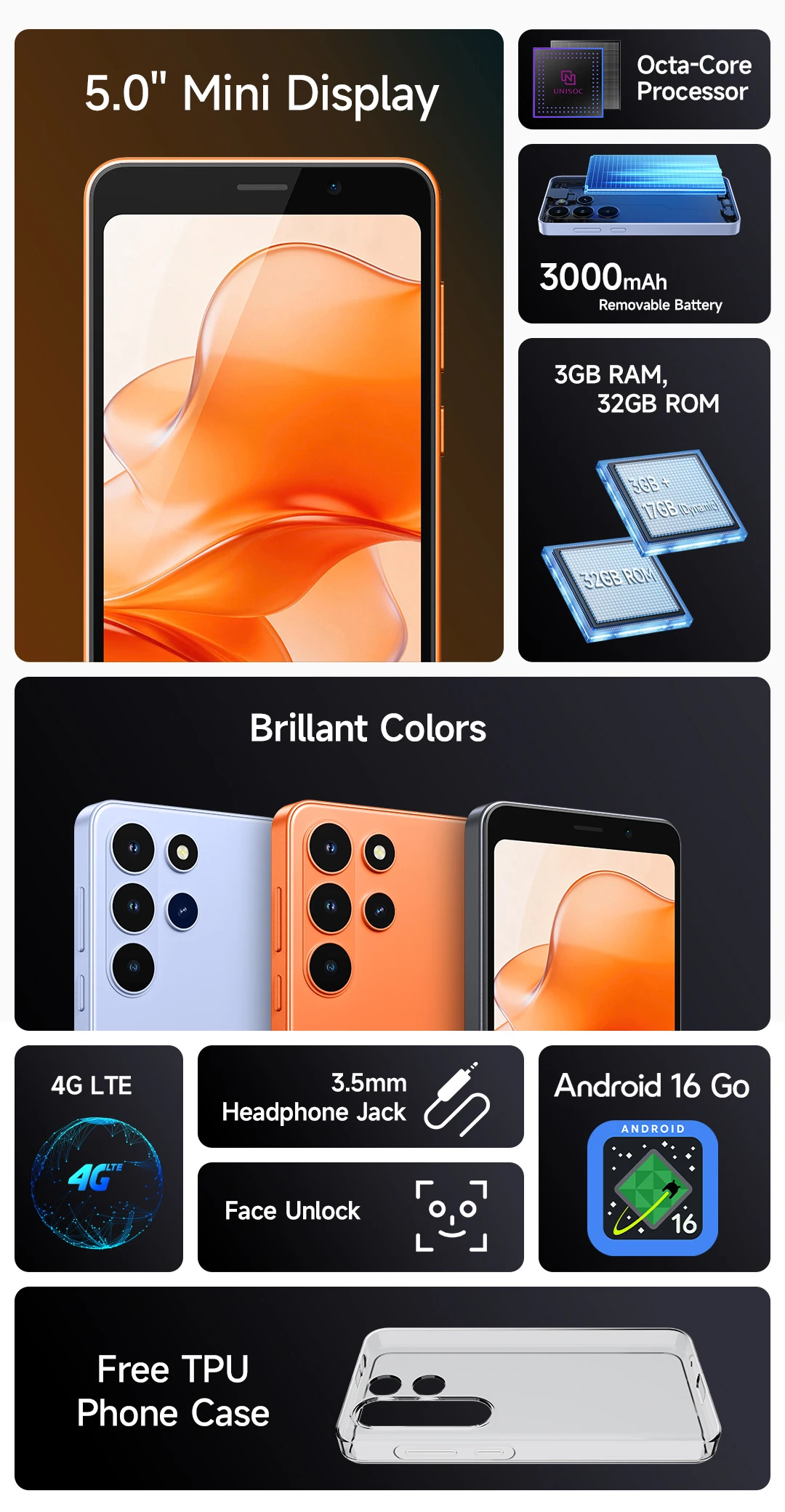 【World Premiere】Ulefone Note 22 Mini 5.0" Smartphone Android 16 Removable Battery Mobile Phone Dual SIM Standby Global Version