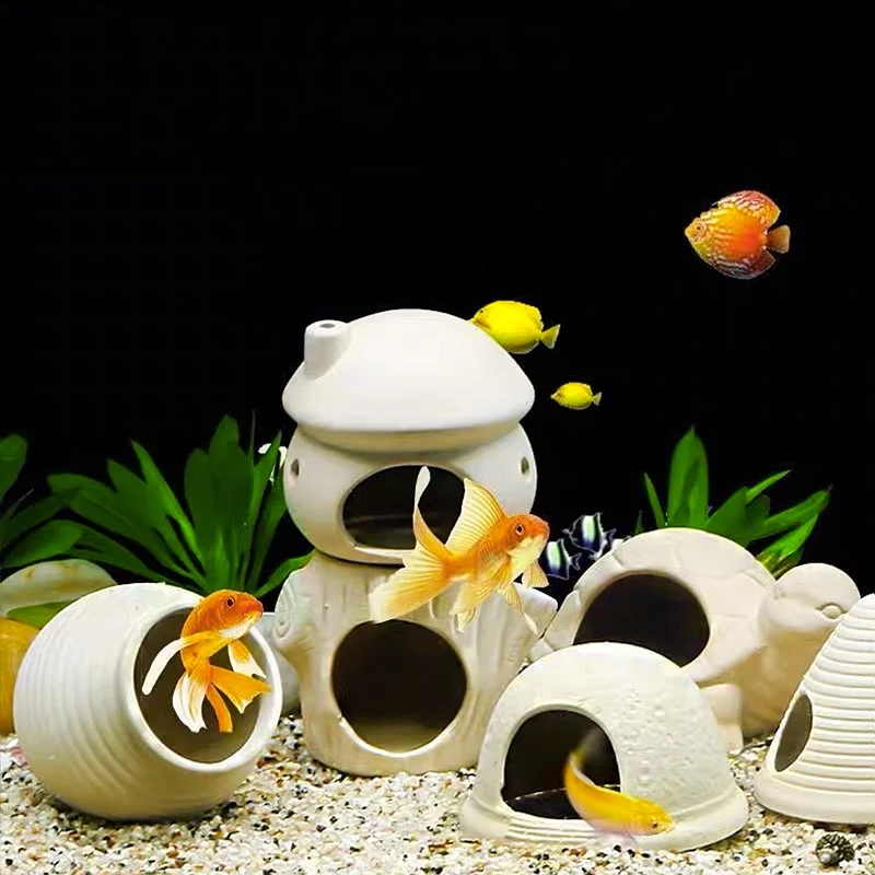 Quality Ceramic Aquarium Decor Fish Shrimps Shelter House Fish Tank Decoration Accessories Pottery Scorpion House Canister 1PC