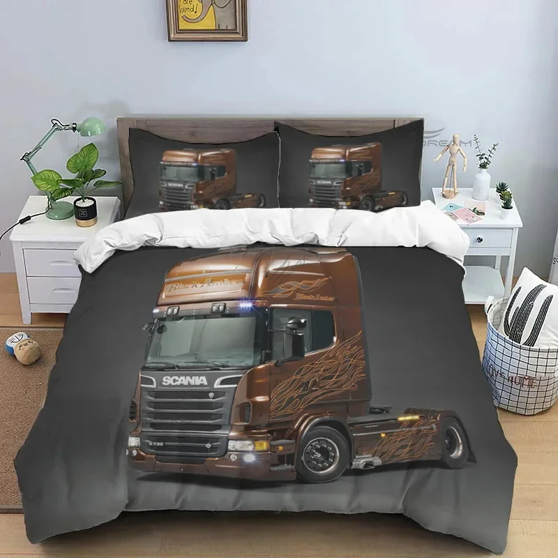 Eagle Head Truck S-Scania Patterns Comforter Bedding Set,Duvet Cover Bed Set Quilt Cover Pillowcase,King Queen Size Bedding Set