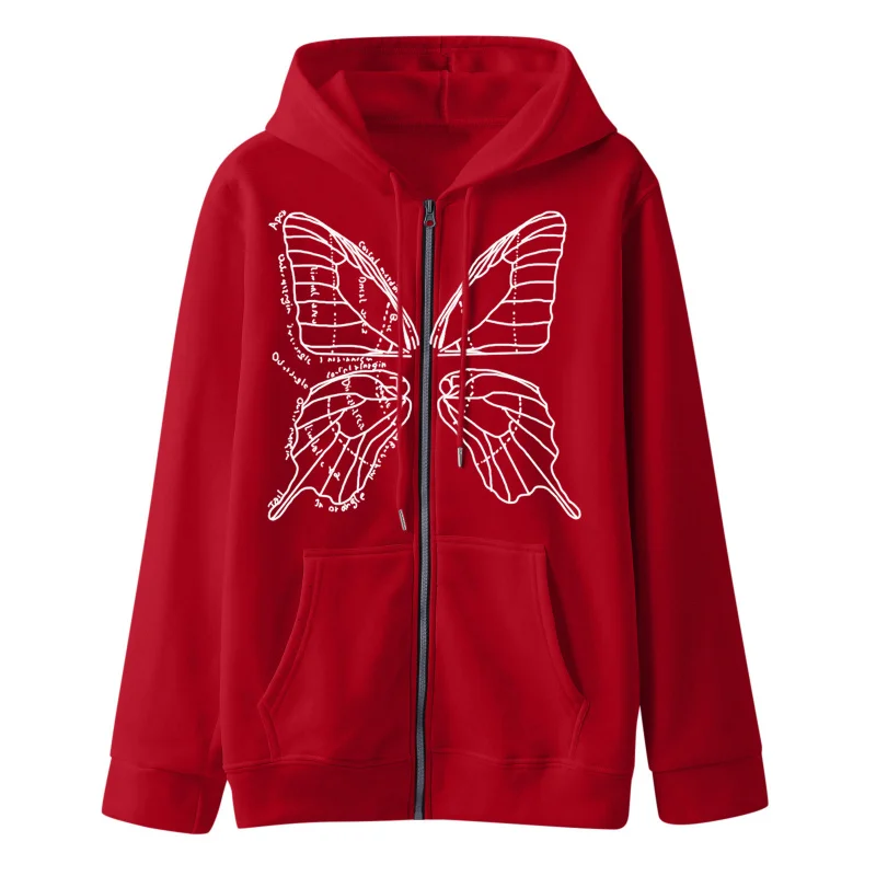 2022 Personalized Hollow Butterfly Print Zipper Sweater Casual Large Size Cardigan Coat Autumn/Winter Fleece Hoodie