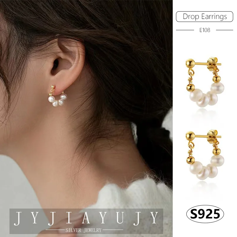 

JYJIAYUJY 100% Sterling Silver S925 Drop Stud Earrings 4 Natural Freshwater Pearls Fashion Hypoallergenic Jewelry Gift E108