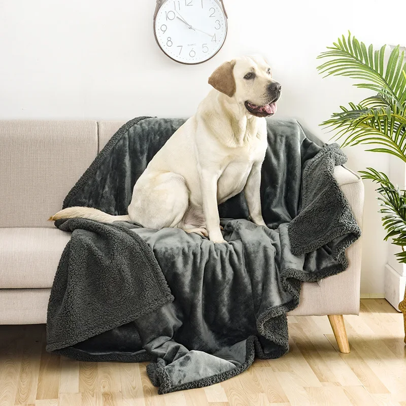 Pet Waterproof Blanket Facecloth Soothing Cotton Fleece Sherpa Thickened Pet Blanket Kennel