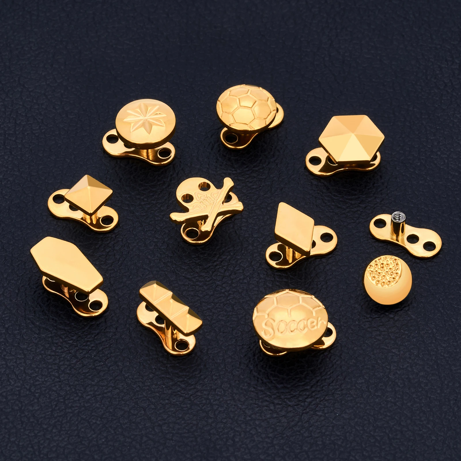 Implant Grade G23 ASTM Titanium 16G Internal Thread Soccer Dermal Anchor Tops and 3 Hole Base Microdermals Piercing Jewelry