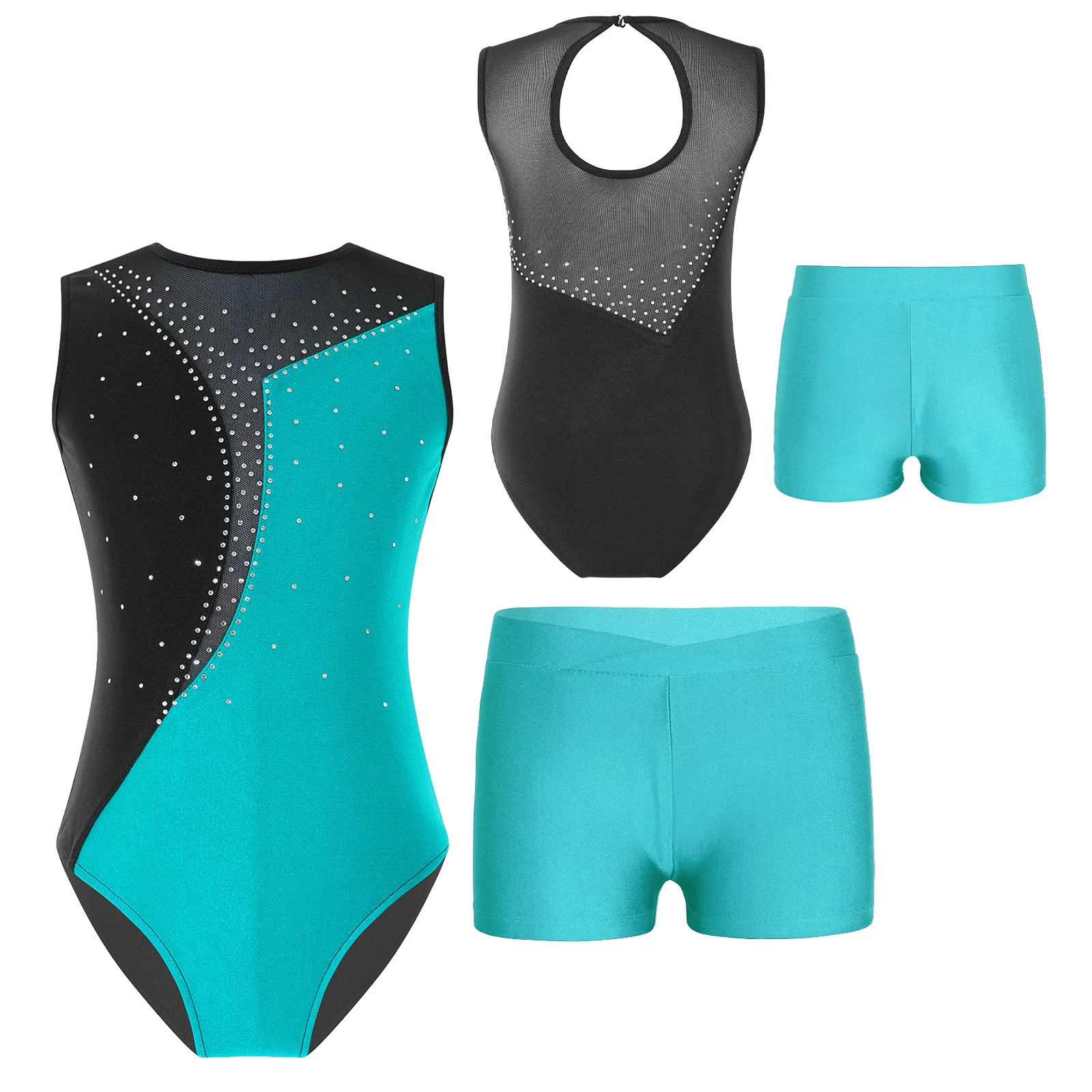 Children Figure Skating Jumpsuit Yoga Sets Dancewear Sets Kids Girls Tutu Dance Ballet Outfits Gymnastics Leotard + Shorts