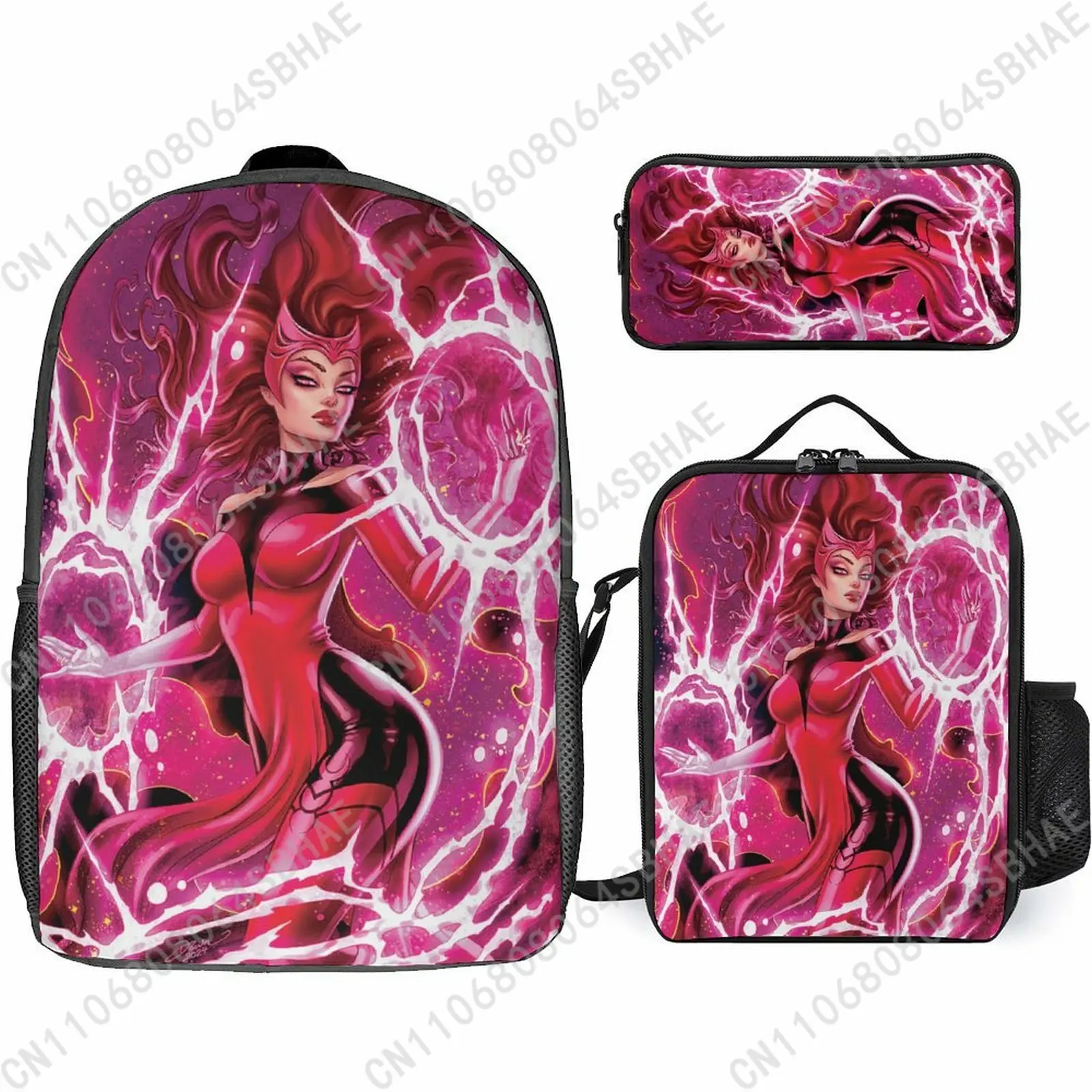 

Marvel Scarlet Witch School Backpack For Teen Middle High School Students 3Pcs Bookbag Lunch Tote Bag Pencil Pouch Cosplay