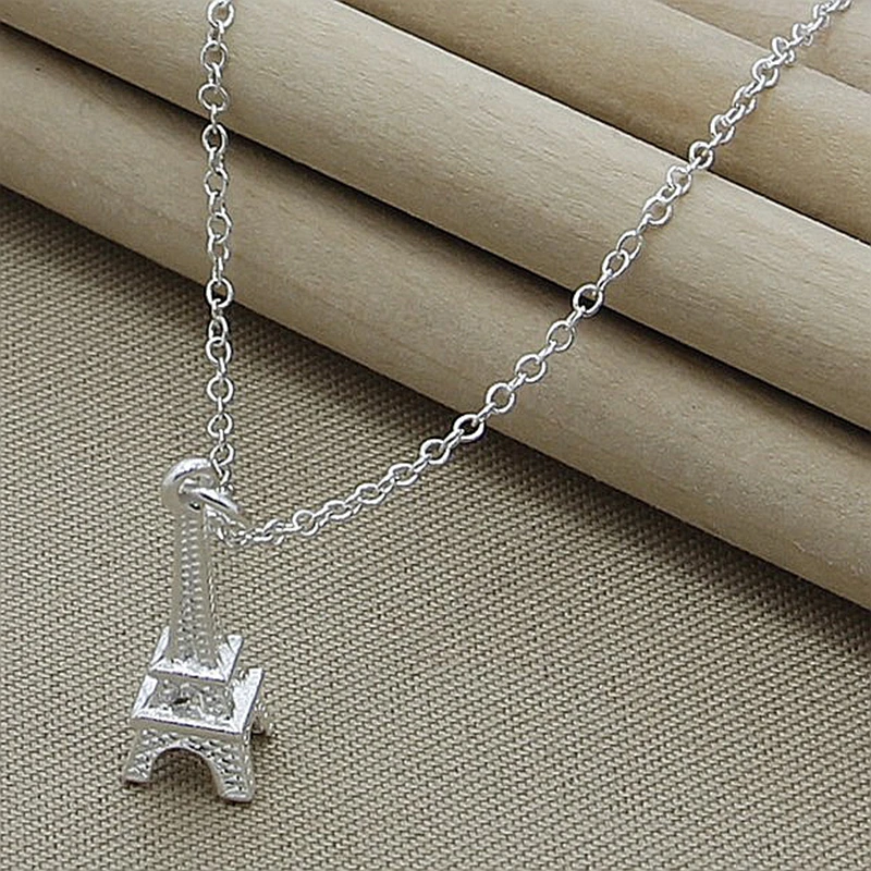 

Charm 925 Sterling Silver 18 Inch Exquisite Dragonfly Tower Necklace Women's Party Accessories Gift Wedding Elegant