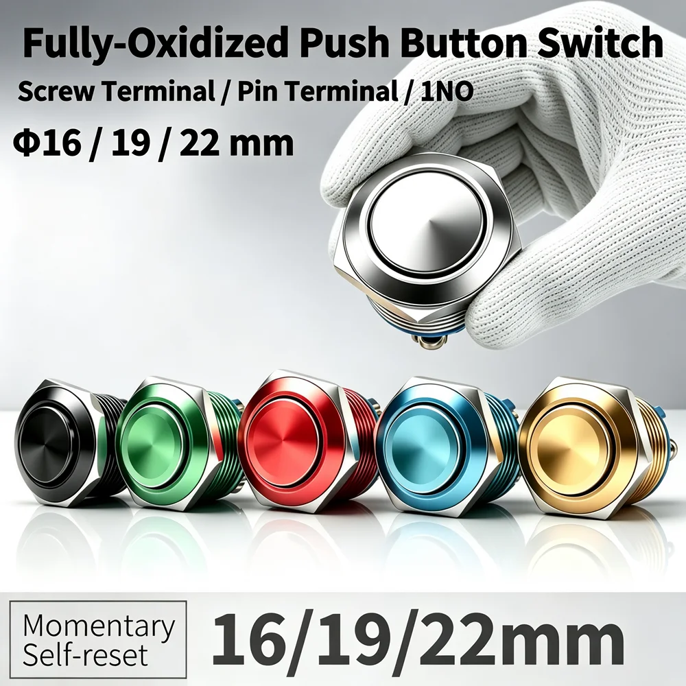 16/19/22mm Multi‑Color Metal Push Button Switch Pin Screw  Terminal Self‑Reset Instant Durable for Access Control Horn Doorbell