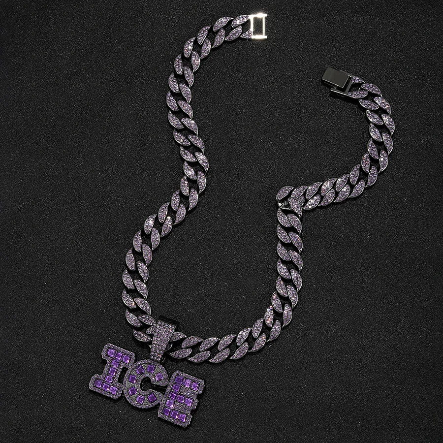 

Hip-hop Purple Full Diamond Letter Pendant Ice Crystal Inlaid Necklace Jewelry Men And Women Interesting Gifts