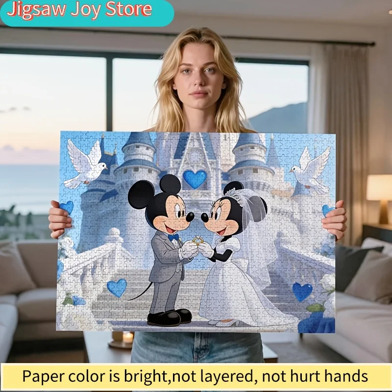

2D Flat, 1000pcs Disney Mickey Minnie Wedding Puzzle | Engagement Ring, Valentine'S Day Romantic Gift, Castle Couple Jigsaw, D