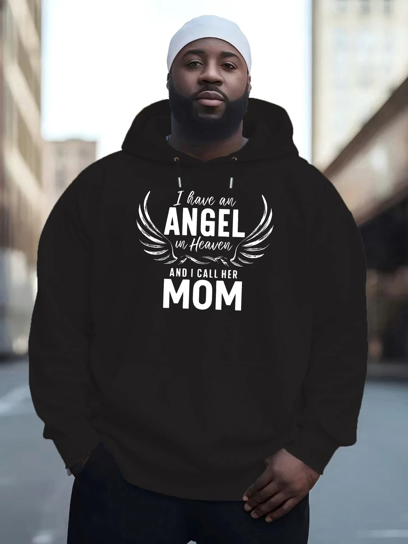 

Men's red angel mom hoodie, casual letter print with wing design, fashionable sport coat for autumn and winter