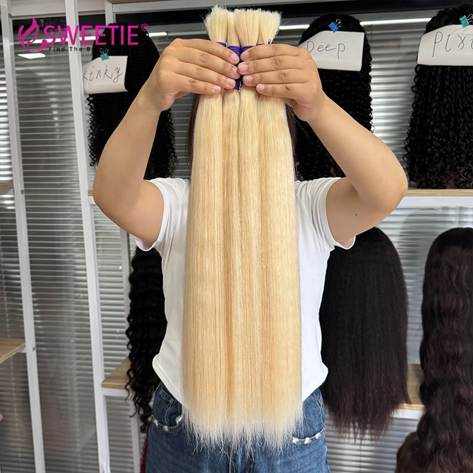 Honey Straight Bulk Echthaar ohne Tressen 100% Unverarbeitetes Jungfräuliches Remy Echthaar 10-28 Zoll 613 Farbe Bulk Haarverlängerungen – Detail 4